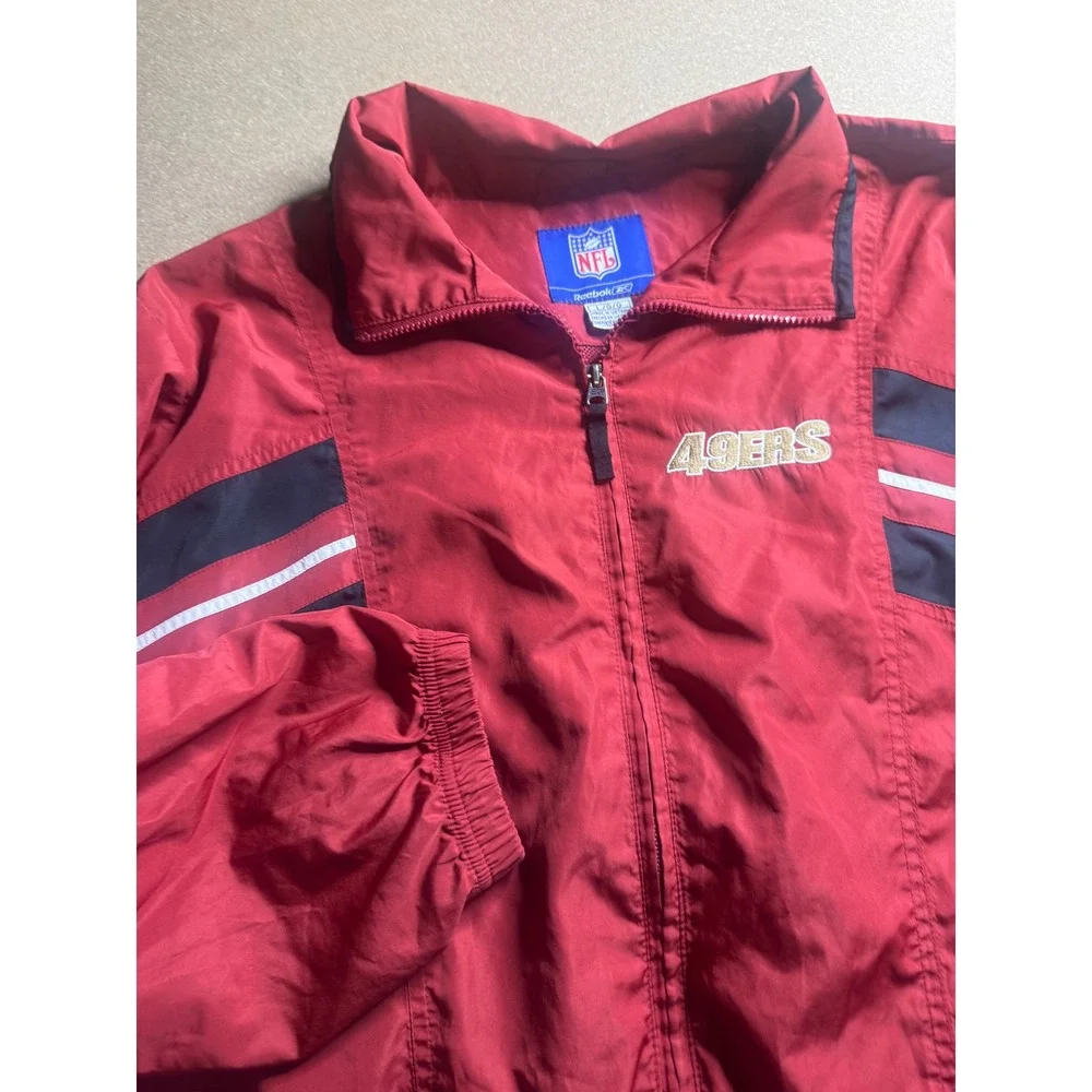 Reebok NFL San Francisco 49ers Windbreaker Jacket Red Mens L Full Zip Vintage